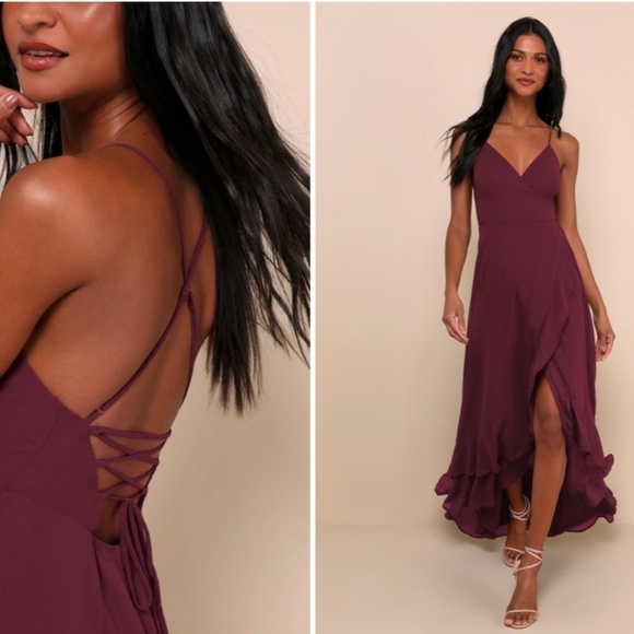 LULUS Prom Wedding Special Event Boho Romantic Sexy Flowy Faux Wrap Maxi Dress - Picture 1 of 4